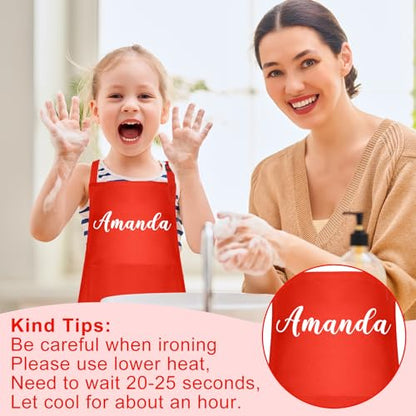 10 Pack Kids Apron Adjustable Children Apron with 2 Pockets Children Chef Painting Aprons for Cooking Baking Painting Crafts Making (Red) - color: Red