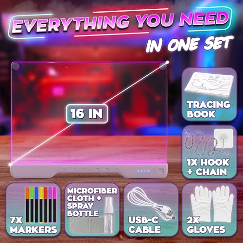 16" LED Drawing Board Rechargeable; 10 Tracing Sheets; Pink | 7 Colors, Adjustable Brightness; Acrylic Light Board for Tracing with Stand, Classroom Art Kit; Birthday Gift Idea - color: Pink