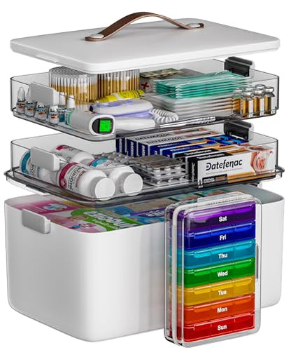 CTIME 3-Tier Medicine Organizer with Leather Portable Pill Case - size: Regular 3-Tier Set