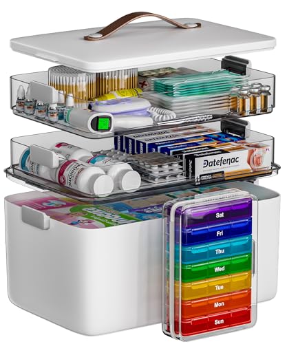 CTIME 3-Tier Medicine Organizer with Leather Portable Pill Case - size: Regular 3-Tier Set