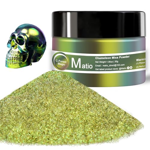 Matio Chameleon Mica Powder, 1.06oz/ 30g Forest Magic Chrome Powder | Pearlescent Effect Color Shift Pigment for Resin Craft, Soap Candle Dye, Nail Art,Bath Bomb, Paint, Slime - color: C-Forest Magic