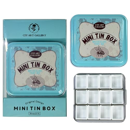 Watercolor Mini Palette Tin Box with 12 Half Pans Metal Art Paint Mixing Tray for Travel, Painting, Watercolor Mixing, Art Class and Studio Use (02 Blue-Green) - color: 02 Blue-green