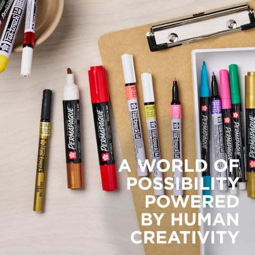 SAKURA 47391 4-Piece Fine Pentouch Calligrapher Paint Marker, 1.8mm, Gold, Silver, Copper and Black | Archival Quality Pens for Glass, Wood, Porcelain, Plastic, and Metal, Waterproof, Fade Resistant, Low Odor, Xylene Free - size: 1 Count (Pack of 4)