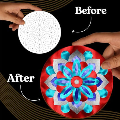 Unwynd Foil/Paint by Number Mandala Art & Craft Kit,Fun Adults, Women,Teens | 8 thick coasters, 80 foil sheets, fixative, sticker poke diy hobbies for kids, girls, ages 9-12, ladies, gifts for seniors