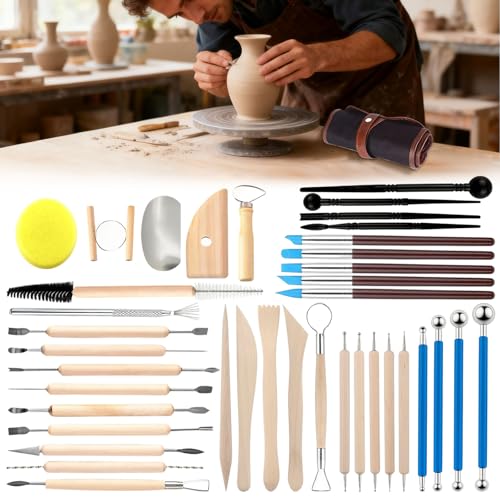 Pottery Clay Sculpting Tools Kit: 39Pcs Foam Clay for Stippling Carving Shaping Molding with Storage Bag - Air Dry Clay for Professional Polymer Artists Even Beginners - size: 39pcs