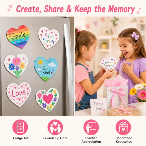 Small Canvases Boards 15 Pack Heart Shape 3 Inch Paintable Fridge Magnets | 15 Pack paintable heart canvases with magnetic backing for classroom crafts, party activities, fridge art, and handmade gifts - style: Heart-15 pcs