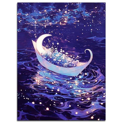 Muzagroo Art Diamond Paintings Kits for Adults 5D Round Full Drill Diamond Art Kits for Beginners Diamond Art Paintings Gem Art Kits Diamond Dots Handcrafts 30x40cm(Moon Boat) - color: Moon Boat