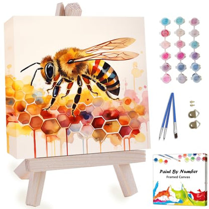 Artunion Framed Paint by Numbers Kit for Adults Beginners & Kids Ages 8-12,Bee Paint by Number with Frame,Watercolor Paint by Numbers Kit on Canvas 10 * 10 Inch Without Easel - color: ZXT-400-F