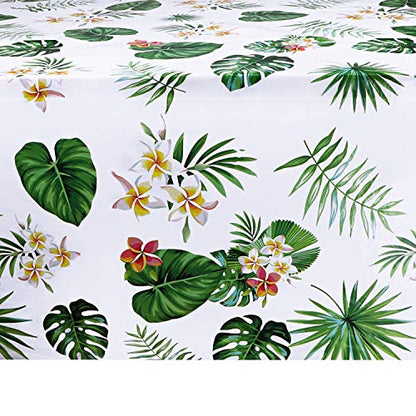 2 Pack Hawaiian Luau Tablecloths for Party Decoration, Hawaii Disposable Plastic Rectangular Table Covers, Aloha Tropical Palm Leaves Table Cloth, Summer Beach Kids Birthday Cocktail Party Supplies