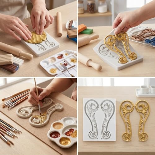 Baroque Relief Polymer Clay Molds Baroque Scroll Lace Silicone Mold | Epoxy Resin Casting DIY Crafts Air Dry Polymer Crafts Supplies Clay Tools - color: Style K