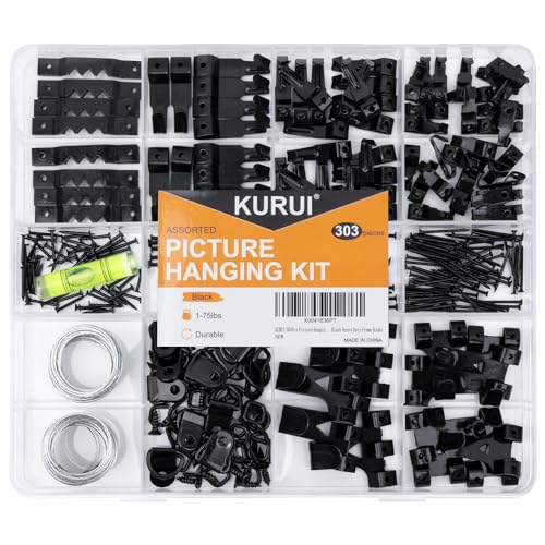 303Pcs Picture Hangers for Wall Art Decor Tapestry, Picture Hanging Kit With Heavy Duty Wall Hooks, Sawtooth, Picture Wire, D Rings, Hardware Nails, Eye Hooks, Black Frame Hooks for Drywall Wood - size: Black