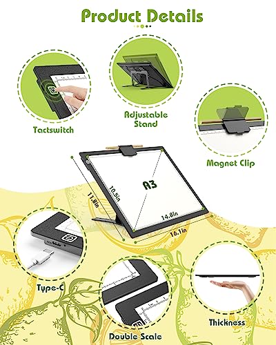 A3 Light Board for Diamond Painting, Rechargeable Battery Light Pad, Magnetic Tracing Light Box, Ultra-Thin Copy Board with 3 Colors& 6 Levels Adjustable Brightness for Drawing, Sketching, Animation - style: A3-rechargeable