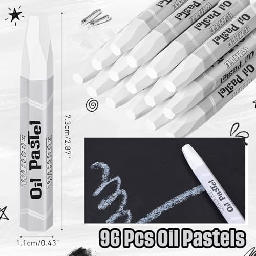 96 Pcs White Soft Oil Pastels Bulk Artists White Oil Crayons Single Color Hexagonal Creamy Pastel for Artists Beginners Painting Drawing Relaxing Blending Graffiti Gallery - color: White