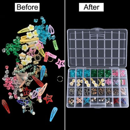 DUOFIRE 32 Grid Bead Organizer Box Clear Plastic Craft Storage 2 Pack - size: 32 Grids | 2 Pack