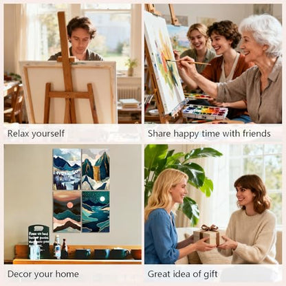 Muzagroo Art 4 Pcs Paint by Numbers Kits for Adults Framed Canvas with Wooden Easel DIY Abstract Landscape Acrylic Oil Paintings Kits Paint by Numbers on Canvas Wall Art (8x12 inch) - color: Abstract Landscape
