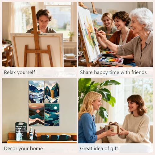 Muzagroo Art 4 Pcs Paint by Numbers Kits for Adults Framed Canvas with Wooden Easel DIY Abstract Landscape Acrylic Oil Paintings Kits Paint by Numbers on Canvas Wall Art (8x12 inch) - color: Abstract Landscape