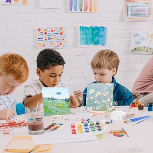 Qilery 24 Set 6 x 6 Inch Canvas Boards and Easel for Painting, Acrylic Paint Strips, Palettes, Brushes, Canvases Painting Kits for Kids Adults Artists Beginners Oil Acrylic Painting Party Favors - size: 6" X 6"