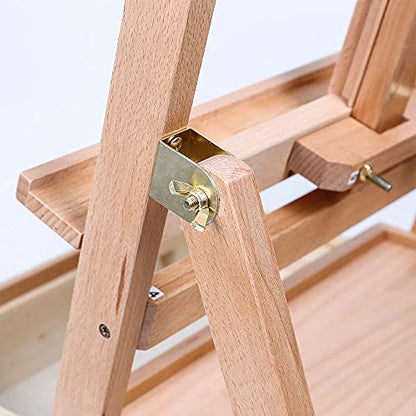 Mont Marte Signature Tilting Box Floor Easel Beech Wood, Holds Canvases up to 92cm (36.2in) in Height, Angle Adjustment, Sturdy Base, Built-in Drawers for Art Supplies, Artist Painting Easel. - color: Light Brown
