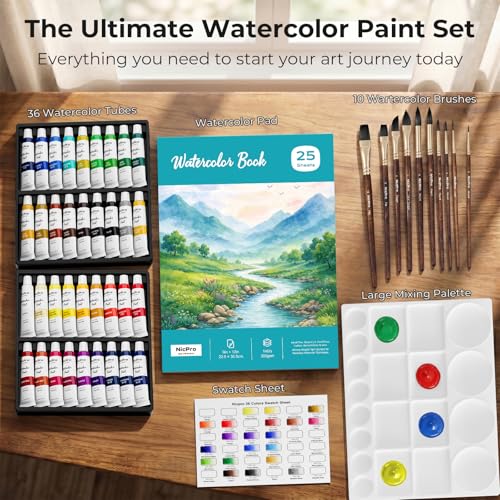 Nicpro Watercolor Paint Set for Adults, 36 Colors Watercolor Tube Set - color: 36 Colors (Premium)