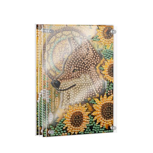 SKRYUIE DIY Acrylayers Diamond Art Kits for Adults, Wolf Multi-Layer Acrylic Diamond Painting Kits, 4-Layered Magnetic Stand-Up Tabletop Decor, Unique Multi-Dimensional Craft Gift 4x6 Inch A17 - color: Colorful-17