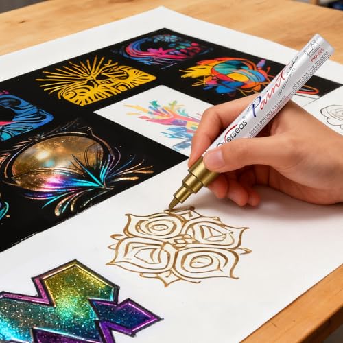 Overseas Metallic Oil Based Paint Markers, 8 Colors Permanent Paint Pens | Medium Tip, Quick Dry, Waterproof, Fade Resistant, Assorted Colors Marker Pen for Glass, Metal, Plastic, Rock, Wood