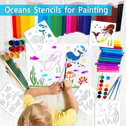 SUNFEEL 25Pack Ocean Stencils for Painting – Painting Templates 6 x 6 in and 6 x 6 in Reusable Painted Painting Stencils， Stencils for Painting On Wood and Canvas, DIY Crafts Andfurniture - style: Ocean