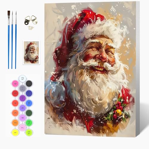 Auremi Christmas Paint by Number Kits for Adults,Santa Claus Paint by Number on Canvas with Frame DIY Painting with Number Acrylic Oil Paint Kits for Home Decor 8x12 Inch - color: Paint by number 005