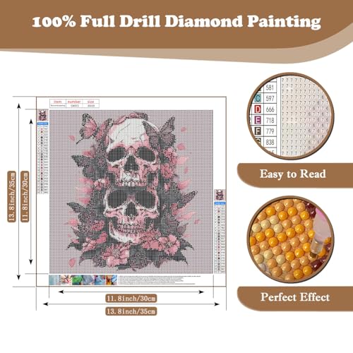 Skull DIY Diamond Art Kits for Adults, Flowers 5D Diamond Painting Kits | Gem Painting, Dimond Art Paintings Kit, Full Drill Diamond Dot for Home Wall Decor 14 X 14 Inch - color: CM072