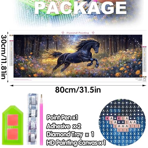 Bimkole Large Diamond Art Kits for Adults Horse, Full Drill 5D DIY Rhinestone Embroidery Set Paint with Diamonds Art Grass by Number Kits Cross Stitch Home Wall Craft Decoration 31.5x11.81 Inch - color: dark horse