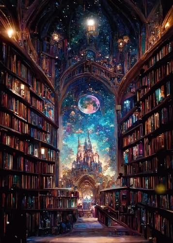 Diamond Art Starry Sky Library Diamond Art Set for Adults, 5D Diamond Painting Starry Sky Castle Library DIY Book Diamond Art Adult Diamond Painting Set, Home Decor - 12x16 Inch - style: Sky Library