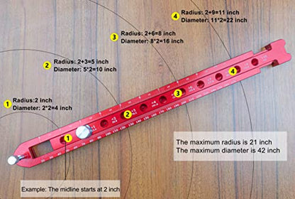 Woodworking Compass Scriber, Portable Aluminum Alloy Woodworking Compass Tool, Adjustable Metric/Inch Arc Drawing Ruler Circle Drawing Ruler Marking Gauge Circle Marking Tool - style: Pocket Compass XL - 1" – 21" Range