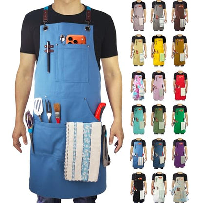 Kitchen Apron, Work Apron, Canvas Apron, SkyBlue - color: Skyblue