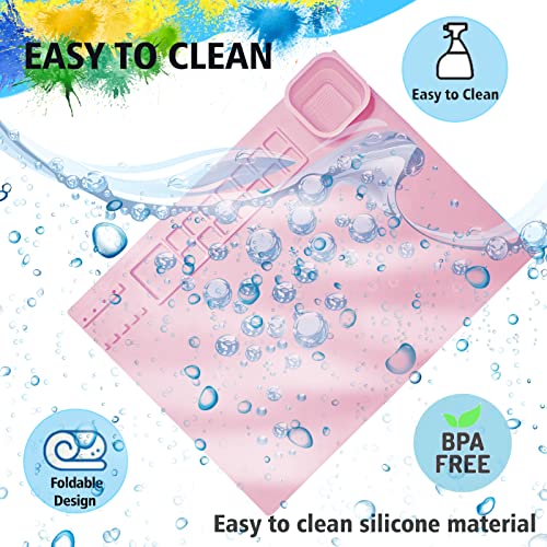 Silicone Painting Mat 20"x16", Art Craft Mat with Cup, Pink - color: Pink