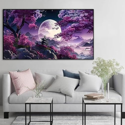 BOHADIY 5D Large Diamond Art Painting,Moon Diamond Painting Kits for Adults,DIY Full Drill Mountain Crystal Rhinestone Arts and Crafts,Tree Gem Art Painting with Diamond Home Wall Decor27.5 X 15.7inch