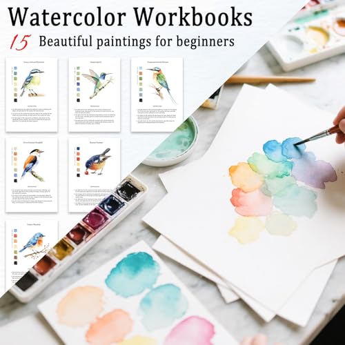 Watercolor Workbooks, 16 Colors Water Color Books Paint Set for Adults, Watercolor Coloring Book for Beginners, Water Color Workbook, 15 Beautiful Paintings for Beginners (Birds) - color: Birds, size: with palette