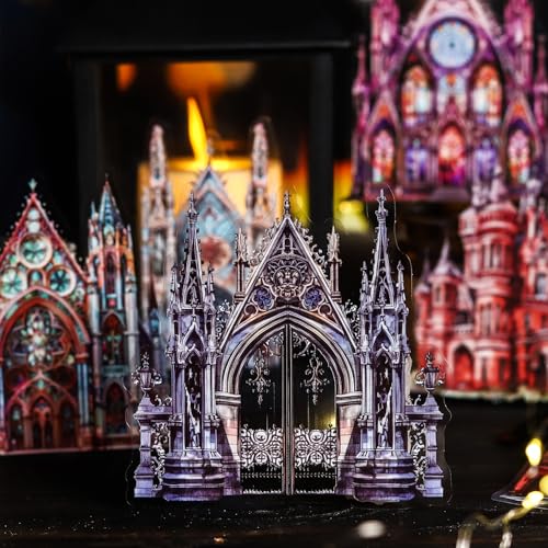60PCS Moonlight City PET Stickers, Large Gothic Castle Stickers for Scrapbooking, DIY Crafts, Journaling, and Junk Journal Ephemera with Organizer - color: Moonlit City