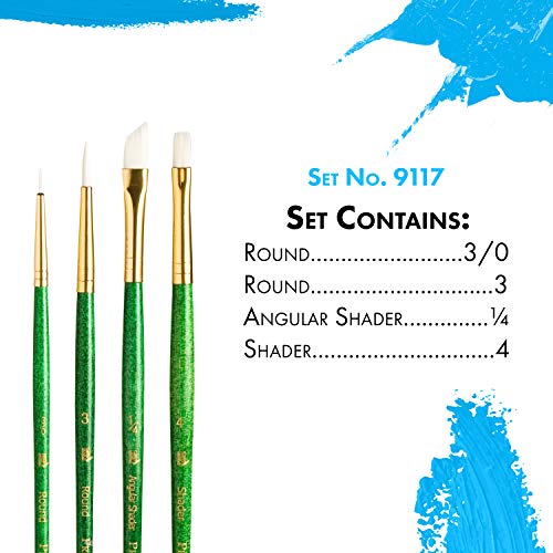 Princeton RealValue Brush Set, White Taklon, Green Handle, 4 Piece, 1 Count - style: Set-9117