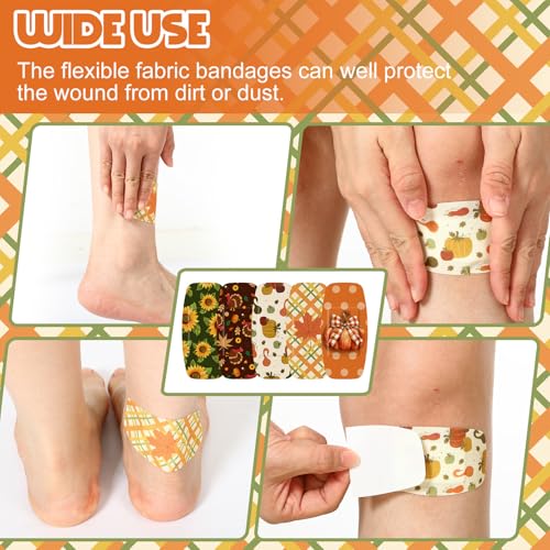 Geiserailie Large Flexible Fabric Bandages 2x4 Waterproof,Autumn | Cushioned Pad Protects Wounds and Cuts, Latex Free Bandages for Sensitive Skin, Stays Secure During Daily Activities - style: Autumn