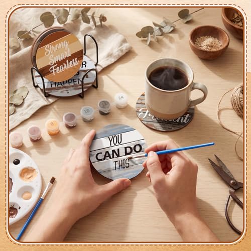 Reallnaive 8 Pcs Inspirational Paint by Number Kit for Adult Wooden Coaster - style: Farmhouse