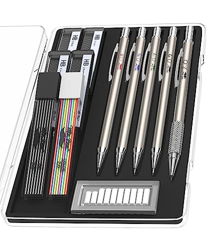 Mr. Pen- Metal Mechanical Pencil Set with Lead and Eraser Refills, 5 Sizes | 0.3, 0.5, 0.7, 0.9, 2mm, Drafting, Sketching, Architecture, Drawing Mechanical Pencils, Metal Mechanical Pencils