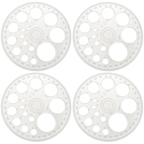 4 Pack Circle Drawing Template, Multi-Size Round Circle Stencil, Plastic Geometric Circle Ruler, Multifunctional Drawing Aid Tool for Student, Design, School, and Office Use(White) - color: white
