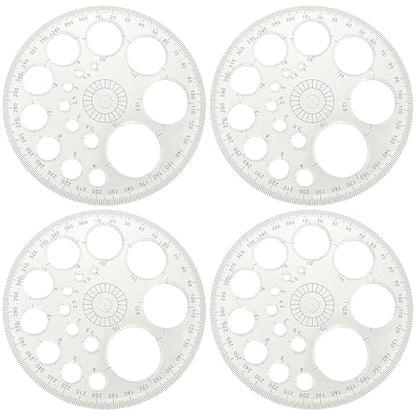 4 Pack Circle Drawing Template, Multi-Size Round Circle Stencil, Plastic Geometric Circle Ruler, Multifunctional Drawing Aid Tool for Student, Design, School, and Office Use(White) - color: white