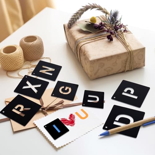 JarThenaAMCS 144 Pcs Letter and Number Stencils for Painting 4 Sizes Reusable Plastic Alphabet Number Templates Set Black DIY Art Craft Kits for Painting on Wall Door Sign Wood Fabric, 1,2,3,4 Inch