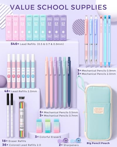 Four Candies 36PCS Mechanical Pencil Set with 624 Lead Refills (Blue) - color: Blue