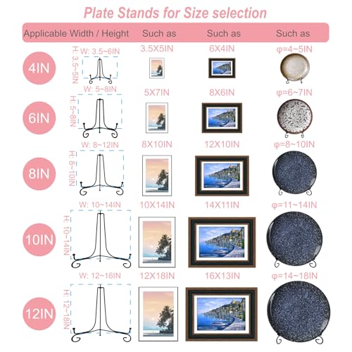 HENABLE 2PCS Premium Black Iron Plate Stands for Display 8 Inch, Decorative Solid Metal Plate Holders for Displaying, Mini Easel, Frame, Book, Card, Plaque, Bowl, Picture Stands for Display - size: 2PCS 8IN