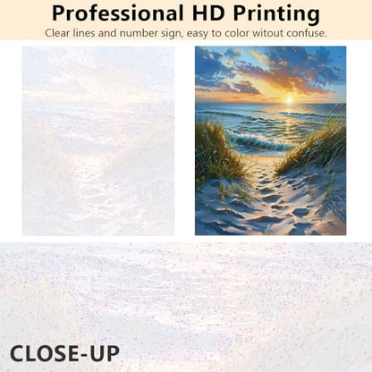 TUMOVO DIY Paint by Numbers Beach Scene with Sunrise, Abstract Adult Art, 16x20 inch(Framed) - color: Sunrise(Framed)