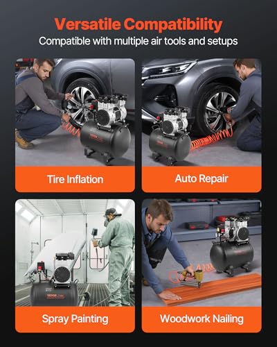VEVOR Air Compressor, 10 Gallon Steel Tank, 2HP 5.3 CFM@90 PSI Oil Free Air Compressor & Max. 125PSI Pressure, 78dB Ultra Quiet Portable Compressor, for Auto Repair, Tire Inflation, Spray Painting - size: 10 Gallon