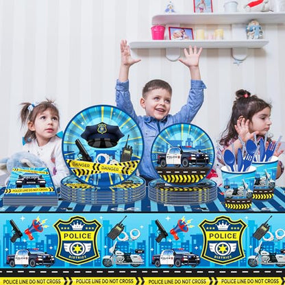 1Pc Police District Party Plastic Tablecloth 54 x 87 Inch Long Table Cover, Police Car Badge Party Tablecover for Police Game Theme Kids Baby Shower Birthday Dinner Picnic Kitchen Event - color: Police District