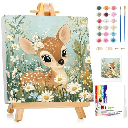 Aestalrcus Paint by Numbers Kit for Kids with Frame, Deer, 8x8 inch - color: style-1