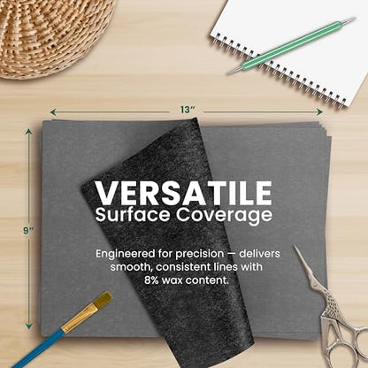 MyArtscape Graphite Transfer Paper 9" x 13" 50 Black Waxed Sheets | Waxed Carbon Paper Graphite Paper with 50 reusable sheets for tracing on canvas, wood, paper, metal and ceramic